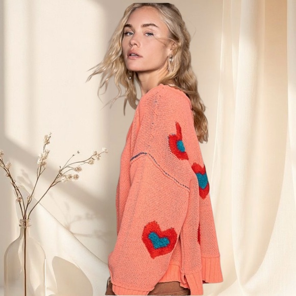POL The Tangerine Sweetheart Sweater | Chenille Knit with Heart Motif - Picture 5 of 7